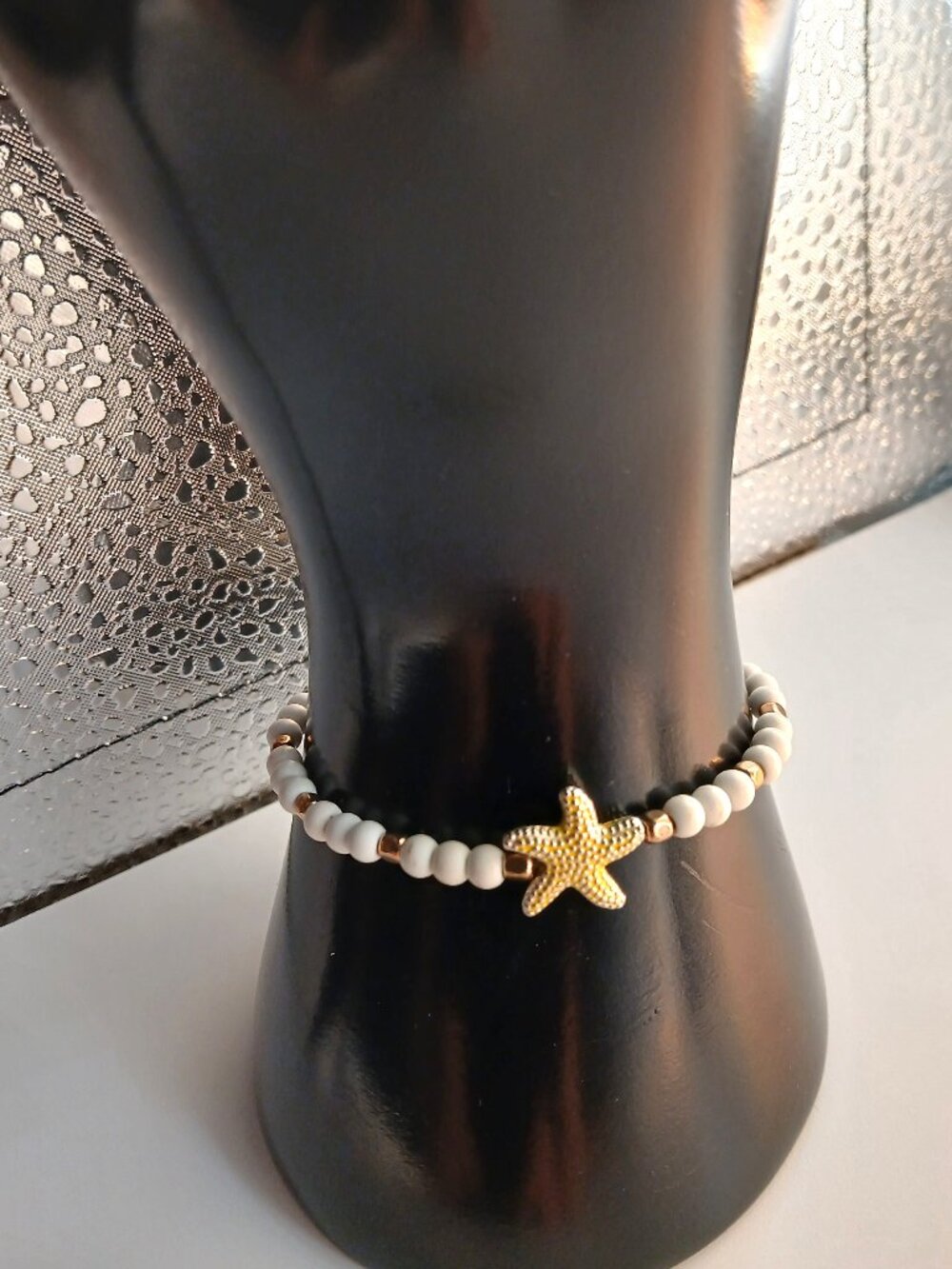 Mermaidcore White Stones Yellow Star Stretch Summer Bracelet with Gold Accents